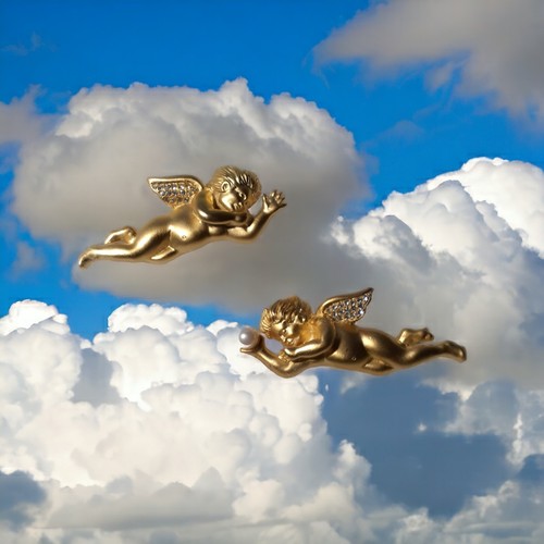 Vintage Bob Mackie Signed Brooch Set Rhinestone Angel Cupid Pair Valentines Gift - Picture 22 of 22