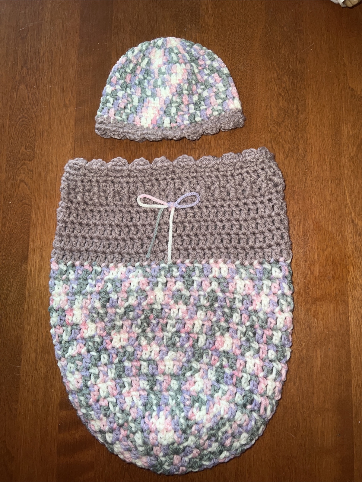 New Handmade Crocheted  15 Inch  Baby Doll Cocoon & Hat