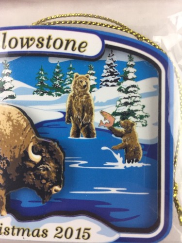 50 State Yellowstone Christmas 2015 Bison Bear Painted Wood Souvenir Ornament - Picture 5 of 7