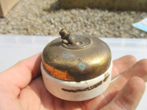 Vintage-Light-Switch-Brass-amp-Ceramic-Art-Deco-Period-1930-039-s-Antique-Old-Vitreous