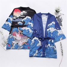 Women Japanese Kimono Cardigan Belted Jackets Coats Yukata Bathrobe Outwear