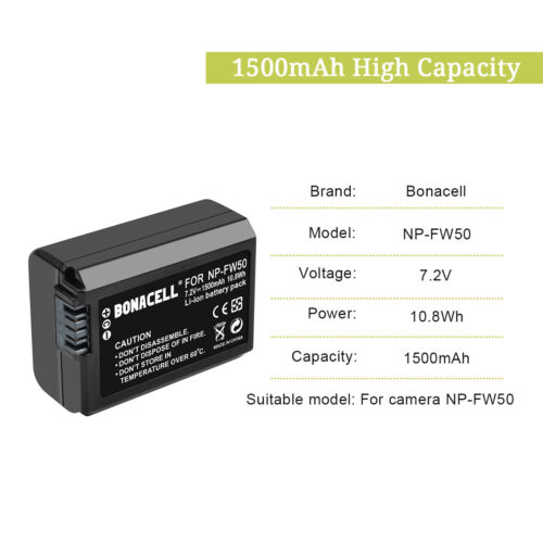 2pack Battery + Charger NP-FW50 For Sony NEX3 NEX5 NEX7 SLT-A55 RX10 II A5000 - Picture 3 of 11
