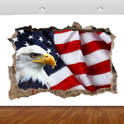 Vereinigte Amerika Flagge USA Weißkopfseeadler 3D Wandbild Abziehbild Wandaufkleber Poster Vinyl S327