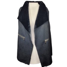 Black Faux Fur Faux Suede Knit Cardigan Jacket Size Large