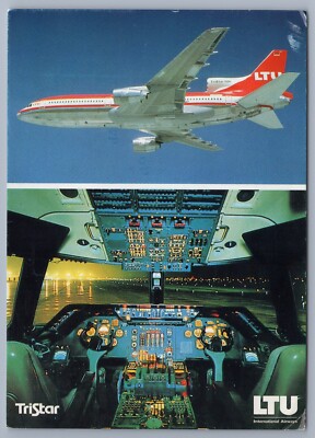 LTU International Airways Cockpit TriStar L-1011-500 Airplane Beer postcard-DX