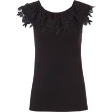Pastunette Black Sundress Cover Up Beachwear short sleeves lace neckline ladies