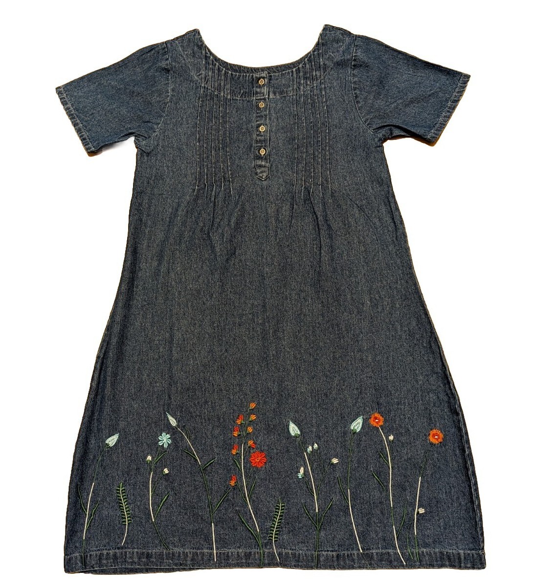 vermont country store denim dress Women's Pintuck Cotton Denim Dress - Blue - XL