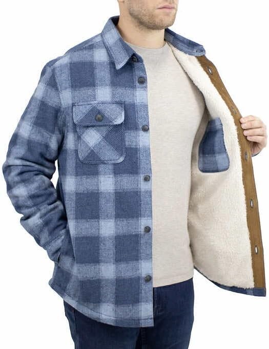 Jachs Men's Wool Blend Sherpa Lined Flannel Shirt Jacket Blue Plaid XXL NWT