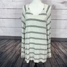 Cabi 940 Top Shirt Women Medium Gray Striped Tunic Stretch Oversized Casual Cozy