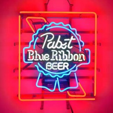 Pabst Blue Ribbon Neon Light Sign 19"X15" Glass Beer Bar Cave Display Gift