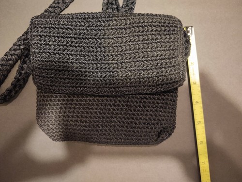 The Sak Small Crochet Shoulder Bag Satchel Purse Zipper Closure Black Lined - Picture 7 of 7