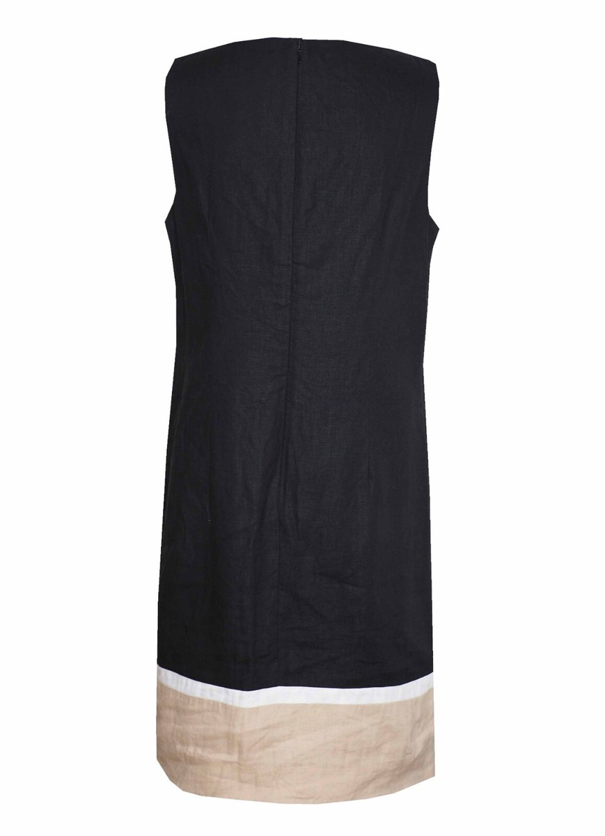 MICHAEL KORS S Dress 100% Linen Black Beige White V Neck
