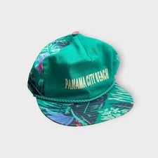 VTG 90s Panama City Beach Rope Flat Bill Snapback Hat Blue Green Floral Nissin