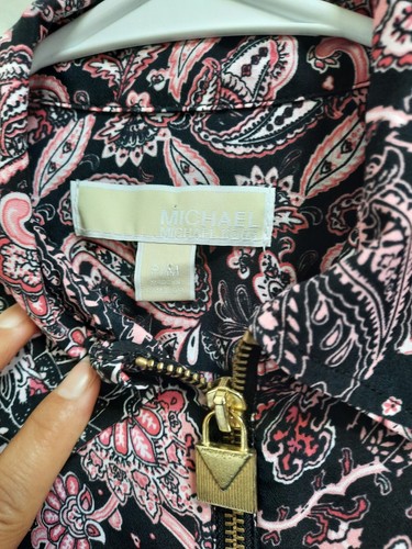 Michael Kors Zip-Up Blouse Long Sleeve Collared P/ Medium Roll Tab Top Casual - Picture 3 of 8