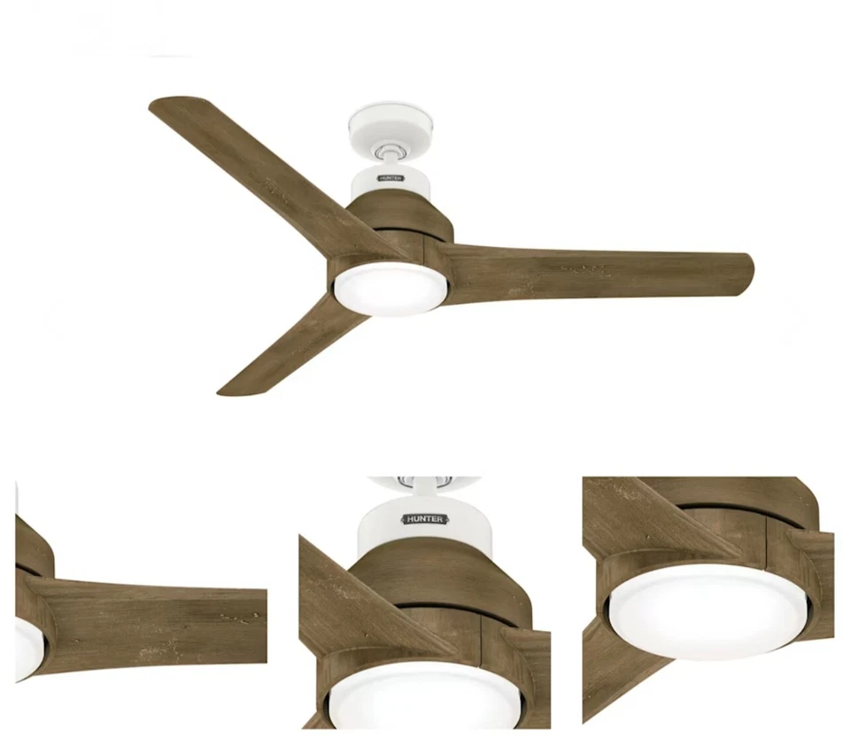 Hunter 52" Matte White 3 Blade Outdoor Damp LED Remote Ceiling Fan - Image 2 of 2