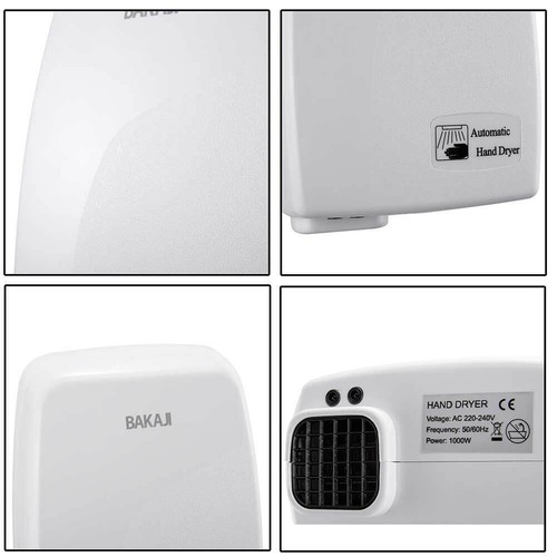 Asciugamani Automatico Elettrico Hotel Aria Calda a Parete 1000W con Fotocellula - Foto 5 di 5