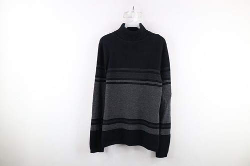 Vintage 90s Streetwear Herren Medium Striped Color Block Knit Turtleneck Sweater