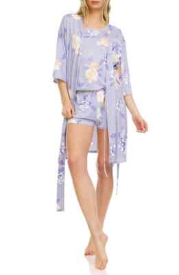NWT Flora Nirooz Three Piece Blue Floral Pajama Set- Size Small