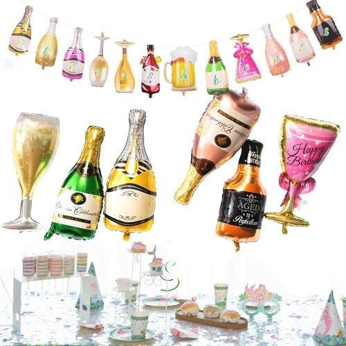 12 Foil Balloons Champagne, Bottle, Glass, Wine, Whiskey, Beer, foil Balloons - Picture 6 of 6