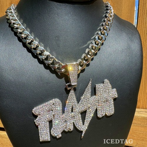 Colgante Cuban Link Para Hombres Helado Bling Out, Circonita Cúbica Collar Joyería Hip Hop - Imagen 14 de 18