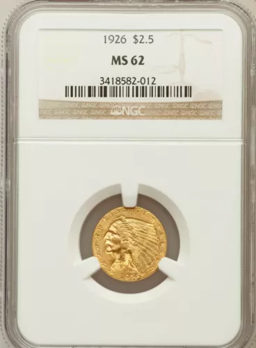 1926 INDIAN HEAD $2.5 QUARTER EAGLE GOLD NGC MS62