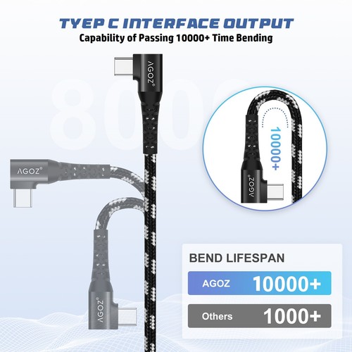 L Shape 90° USB C Cable 10ft 6ft 4ft FAST Charger Cord for iPhone 16, 15 Pro Max - Picture 2 of 5