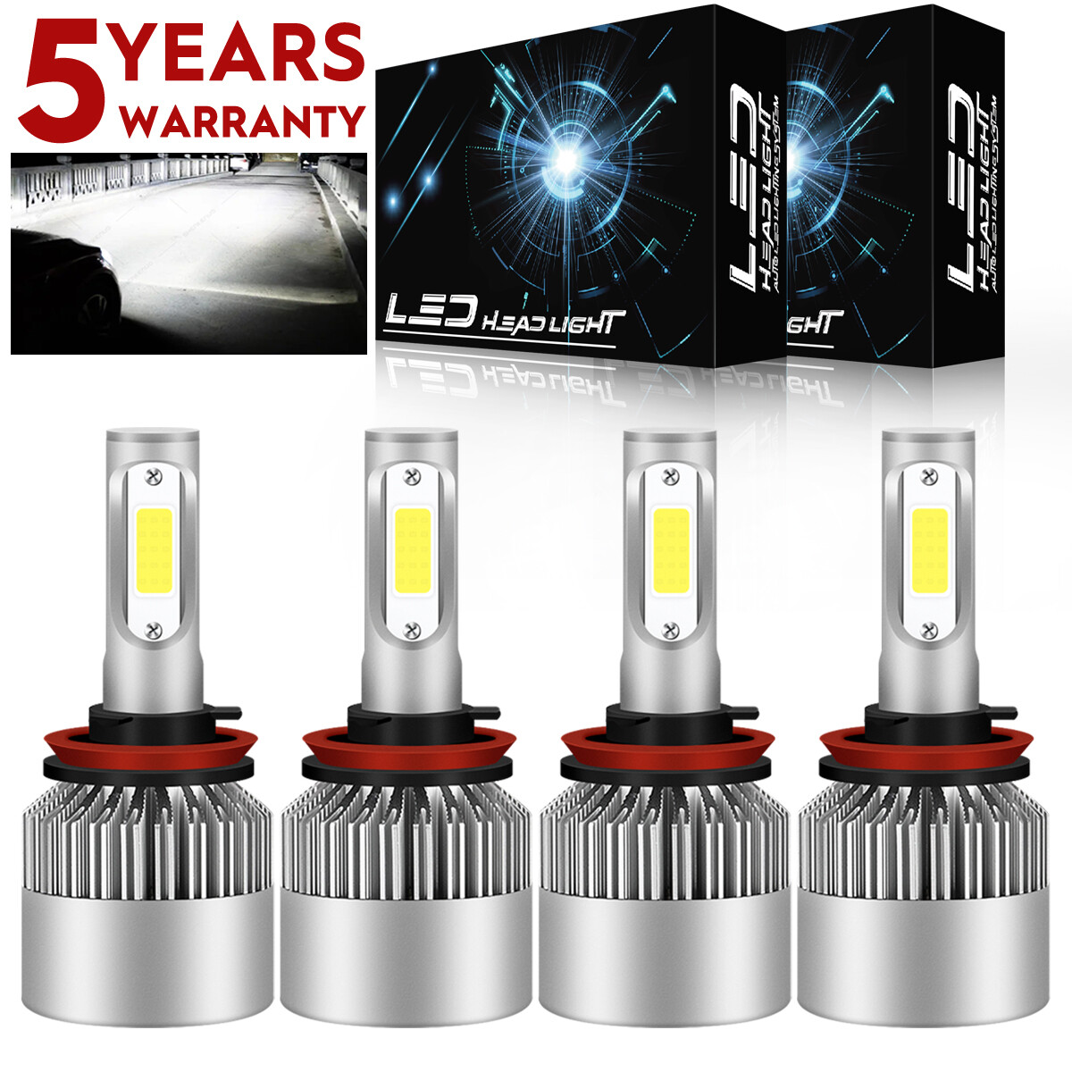 4x H9 H11 LED HID Headlight Bulbs 6000K Super White For Kawasaki