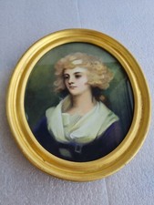 Beautiful Antique Pastel Portrait After George Romney - The Parson's Daughter