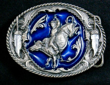 Siskiyou Bull Rider men's pewter western belt buckle 1995 3.25 inches
