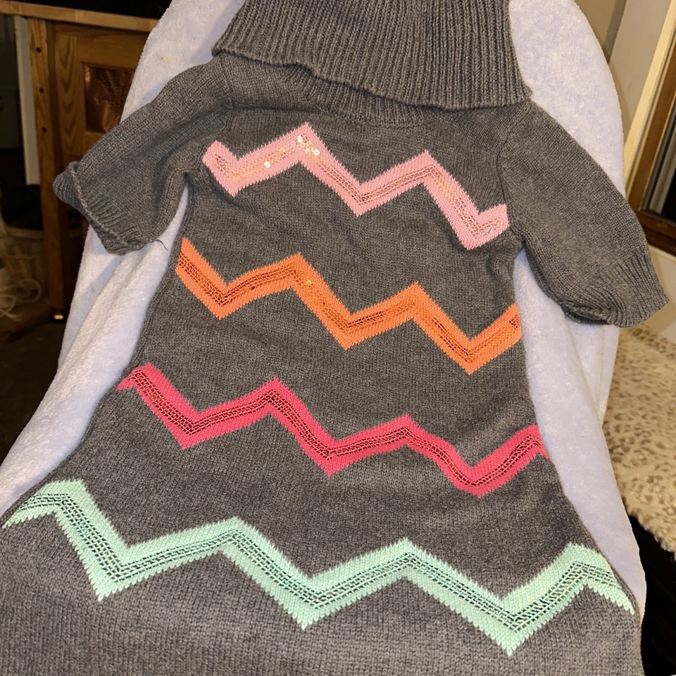 GYMBOREE СЕРЫЙ СВИТЕР ПЛАТЬЕ SS БЛЕСТКИ РОЗОВЫЙ AQUA ОРАНЖЕВЫЙ РАЗМЕР 7 - Изображение 2 из 4