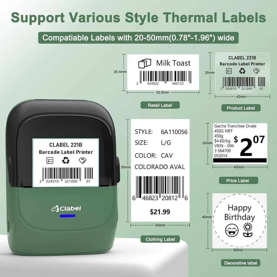 CLABEL Thermal Label Maker Machine: 2 Inch Portable Bluetooth Label Printer 221B - Image 4 of 4