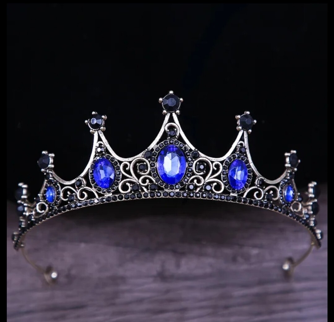 Black blue Tiara, Gothic Wedding Headpiece, Black Queen Tiara, Costume Tiara Black, Purple, Pink and Blue Crown Tiara. Gothic Queen  main image 2