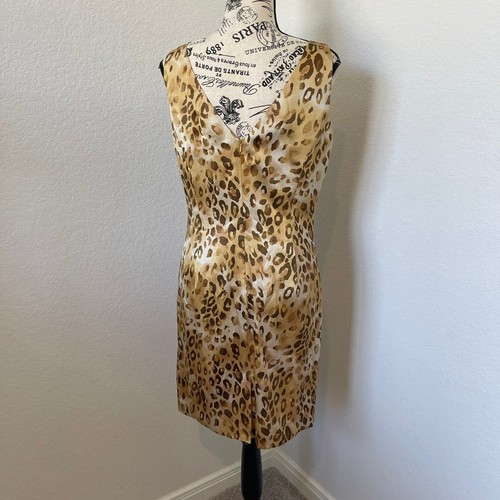 Blushe Impressions Cocktail Dress Gold Brown Leopard Print 100% Silk Size 4 - Picture 2 of 10