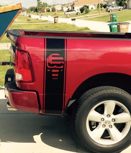 Skull USA flag decal set Hood + truck bed stripes American made graphic vinyl v5 - Picture 3 of 8