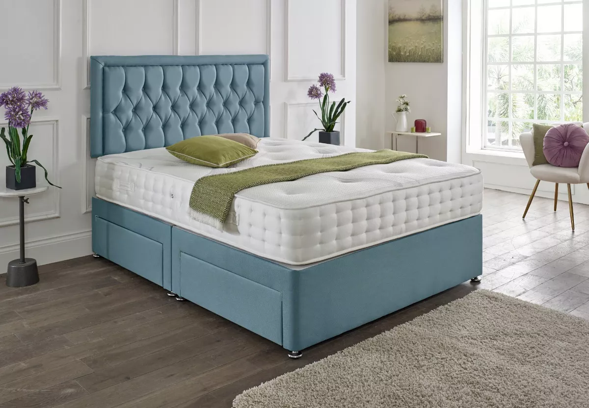 PLUSH MEMORY FOAM DIVAN BED SET WITH MATTRESS HEADBOARD 3FT 4FT6 DOUBLE 5FT KING