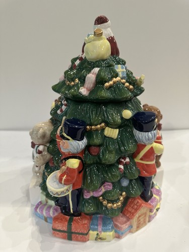Spode Christmas Tree Cookie Jar Toys Around the Tree With Santa Lid 13" In Box - Picture 4 of 14