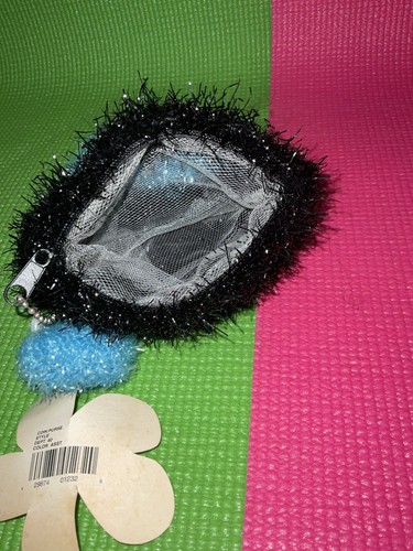 Y2K 2000s Black And Blue Tween Fuzzy Coin Purse Heart Design E Girl - Picture 2 of 7
