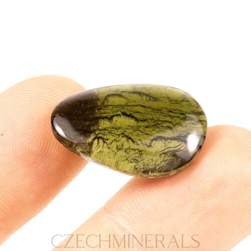 3,44 g MOLDAVITE originale tektite raro caboshon fatto a mano + CERTIFICATO #CM1935 - Foto 4 di 6
