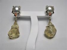 ORECCHINI PERLA AUSTRALIANA ZAFFIRI ARANCIO E PIETRA GREZZA DI SCAPOLITE GIALLA