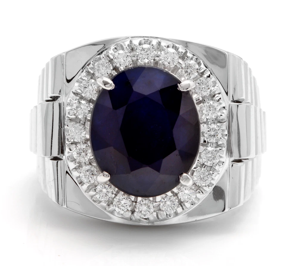 Men's Engagement Ring 4.62Ct Oval Cut Lab Created Sapphire 14K White Gold Plated - Image 4 of 4