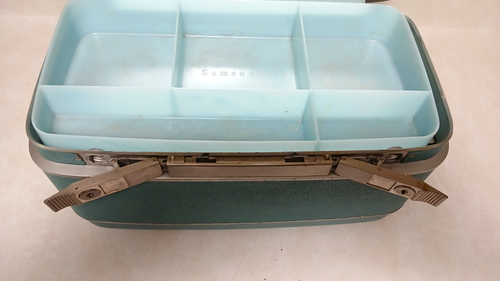 Vintage 1960s Samsonite Silhouette Hard Case Style 1212 Blue Tray Mirror Pockets - Picture 12 of 20
