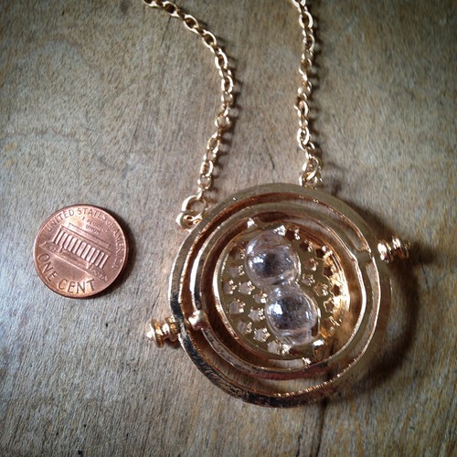 ROTATING ORB Sand Timer Sandtimer Necklace, GOLD, Chain Included, Brass Glass - Picture 3 of 3