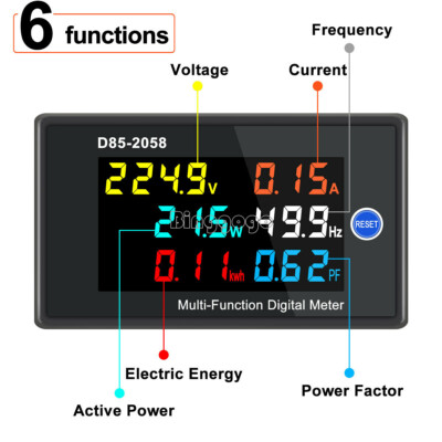 Digital LCD AC Panel Meter Voltage Amps Frequency Energy Power 0-100A 40-300V