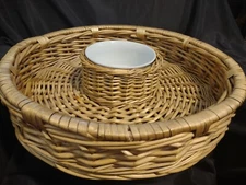 Large Rattan Wicker Chip and Dip Basket Woven Server Tray 16”