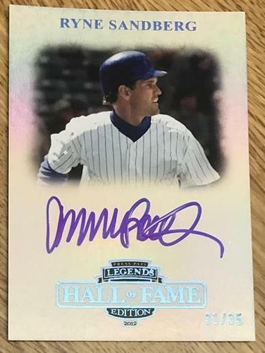 RYNE SANDBERG - 2012 Press Pass Legends HOF - Silver Auto Blue Ink-S/N 31/35;/27