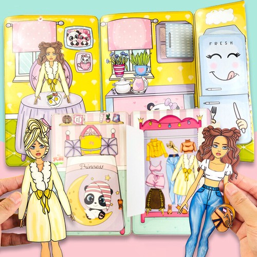 Girls Quiet Book Toy Paper Doll Dress UP Game Book Children DIY Handmade Sti _xi - Bild 9 von 9