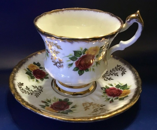 Royal Castle 654 Fine Bone China Teacup and Saucer With Red & Yellow