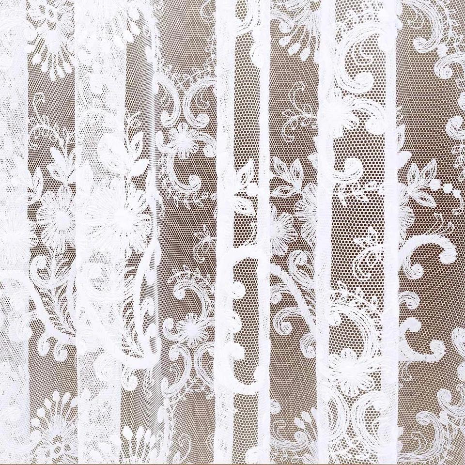 Edler Florentiner-Store Dorothea mit Blumenranken Weiß hochwertige Tüllstickerei - Bild 4 von 4