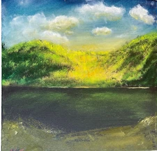 Daytime Landscape Art Oil Painting 12" x 12" Stretched Canvas Signed Artwork