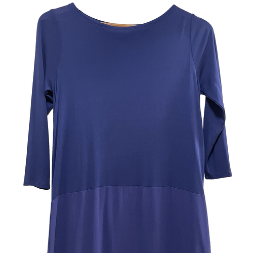 EILEEN FISHER Blue 100% Silk High-Low Hem 3/4 Length Sleeve Boat Neck Dress XXS - Picture 3 of 6